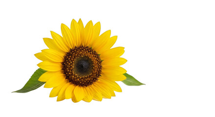 Fototapeta premium Bright yellow sunflower with green leaves in full bloom isolated on a transparent background