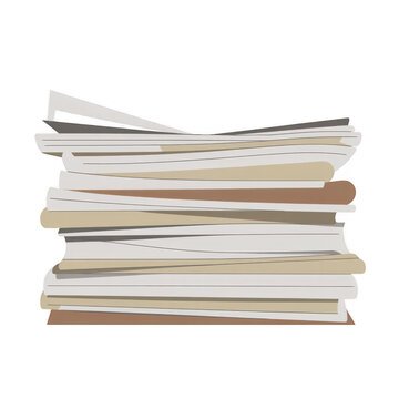 Stack of disorganized white and brown files isolated on a transparent background
