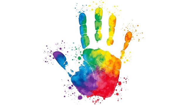 Vibrant rainbow handprint art with multicolored palm and fingers