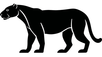A black silhouette of a large feline, depicted in profile, walking to the left