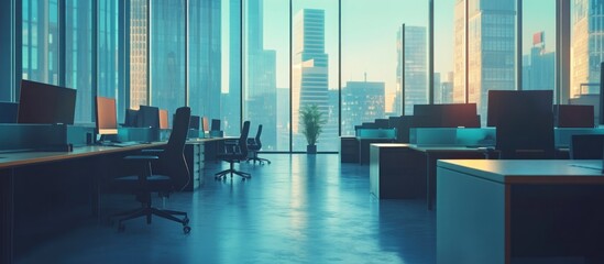 Empty modern office with city view