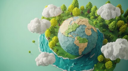 Earth with trees and clouds