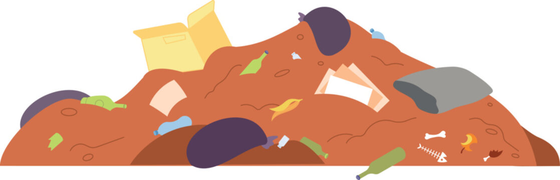 Junk pile color icon. Trash in dirt. Garbage scrap