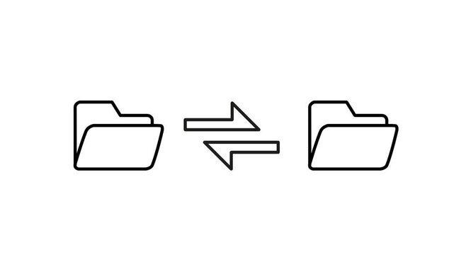 Line icon animation showing bidirectional file synchronization between two folders. Perfect for data exchange themes.