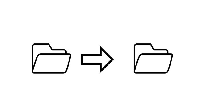 Minimalist line icon animation of a file transfer from one folder to another. Ideal for data moving and upload concepts.