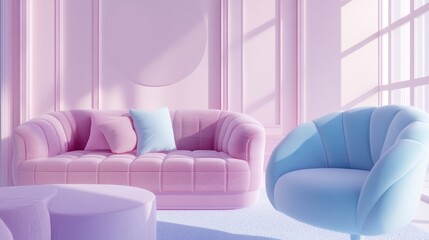 Pastel Pink and Blue Living Room