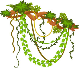 Fototapeta premium Jungle forest greenery hanging from cartoon tree branch