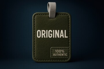 Tag featuring the word ORIGINAL and 100% AUTHENTIC offer, textured style, premium retail authenticity promo.