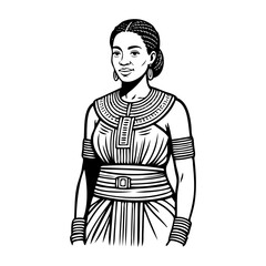 Dibujo con líneas de una mujer con traje tradicional africano © teracreonte