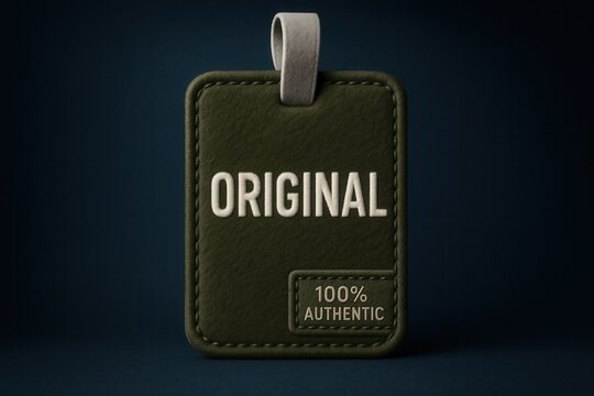 Tag featuring the word ORIGINAL and 100% AUTHENTIC offer, textured style, premium retail authenticity promo.