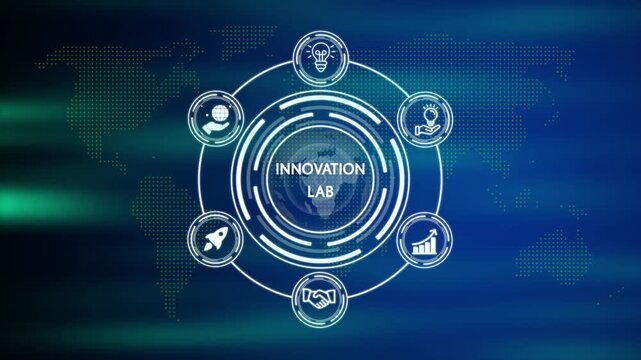 innovation lab concept with a blue futuristic background. Business, Technology, Internet and network concept. investment financial growth concept. Internet and network concept.