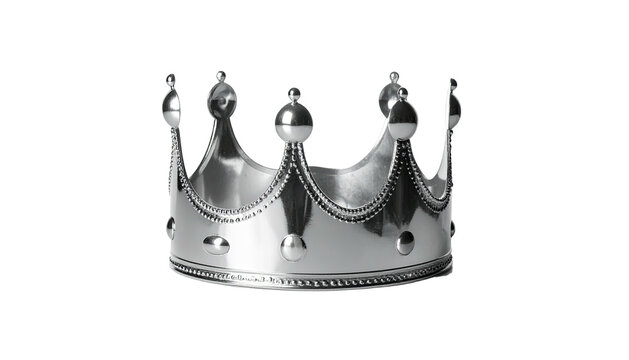 A shiny silver crown isolated on black with a detailed design, showing regal detail and luxury