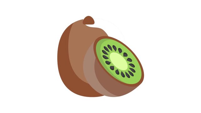 Vector illustration of a kiwi fruit, showcasing its fuzzy brown exterior and vibrant green interior with black seeds.