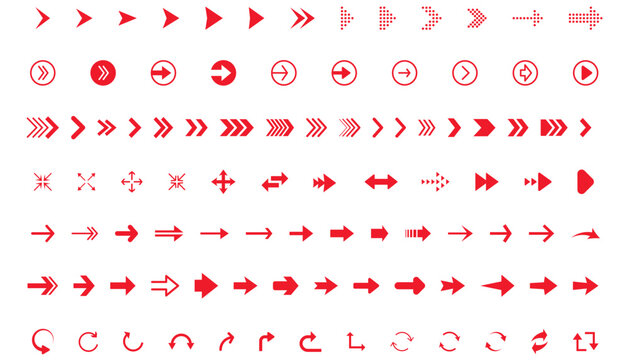 Set of red arrow icons, pointing up, down, left and right icon.Red icon vector and illustrator.
