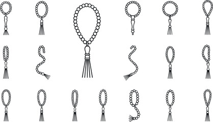 Islamic Tasbih Prayer Beads Outline Vector Icon Set for Muslim Worship, Ramadan, Eid and Spiritual Design