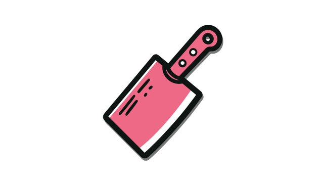 A pink cleaver illustration with a black outline and a shadow against a white background