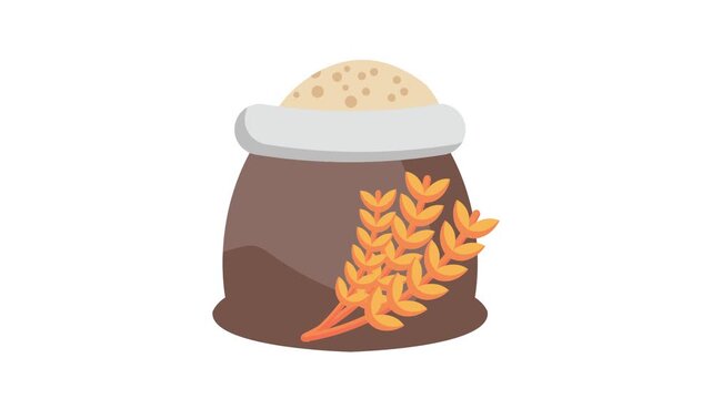 A bowl containing wheat grains with a wheat stalk depicted in a vector style.