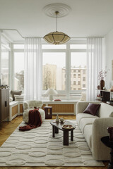 Fototapeta premium Cozy Interior Design Home with Modern Decor and Soft Natural Light
