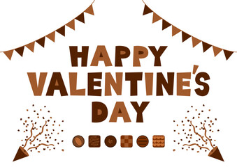 三角旗とクラッカーのバレンタインデーイラスト