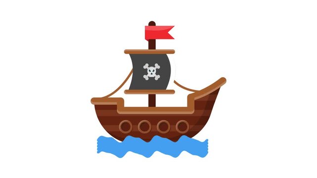 Cartoon-style pirate ship clip art with billowing sails, a Jolly Roger flag, and a detailed wooden structure.