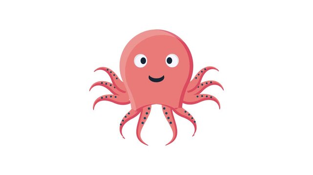  Vector illustration of a cheerful octopus with a smiling face and vibrant colors, set against a plain backdrop.