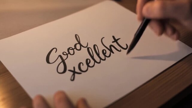 Handwriting Good Excel on White Paper.
