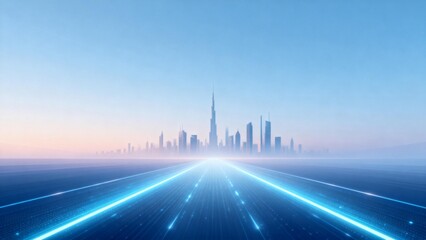 Fototapeta premium Futuristic cityscape with glowing light trails