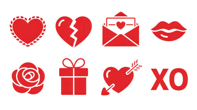 Red Valentine's Day with black outlines isolated on a transparent background