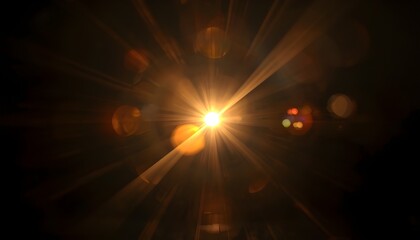 Obraz premium A bright light shines in the darkness, surrounded by a halo of warm orange and yellow rays.