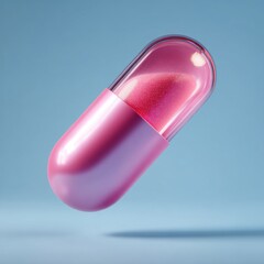 Pink capsule floating against a soft blue background
