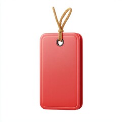 Red blank tag with rope on white background