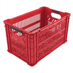 Red plastic storage crate for transport and industry