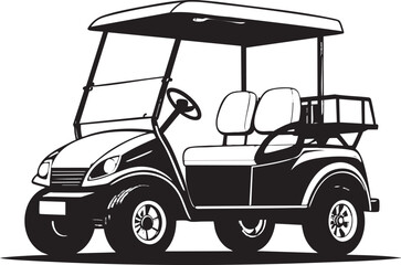 Adobe Illustrator Artwork of Minimalist golf cart silhouette rendered in vector format, perfect for digital applications, signage, and promotional materials.