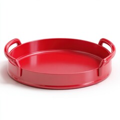 Round red serving tray with handles