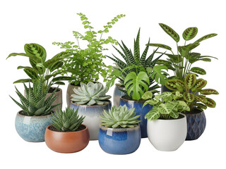 Fototapeta premium Colorful succulent plants in pots isolated on transparent background