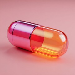 Translucent capsule with vibrant contents on pink background