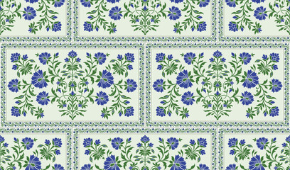 Traditional botanical floral  pattern. Vintage floral block print. botanical, textile, seamless pattern. © Design 35