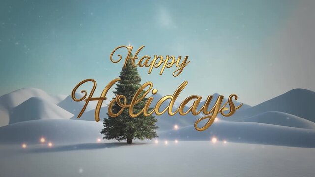Happy Holidays Winter Landscape with Christmas Tree.