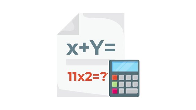 A calculator placed beside a sheet of paper with the letters x and y written on it, indicating mathematical work.