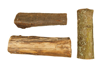 set of old wooden logs or wood planks isolated on white or transparent png