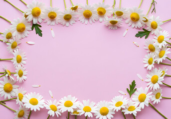Obraz premium Chamomile Flowers on Soft Pastel Pink Background