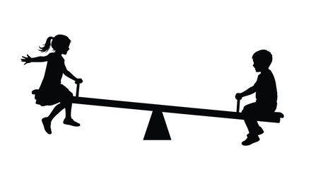 Children on Seesaw Silhouette illustration