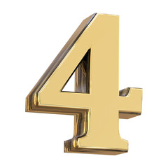 Golden 3D Number Four with Chrome Edge and Glossy Reflective Finish