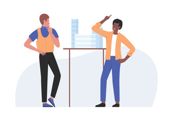 Architect with building planning. Construction team, builder worker flat vector illustration