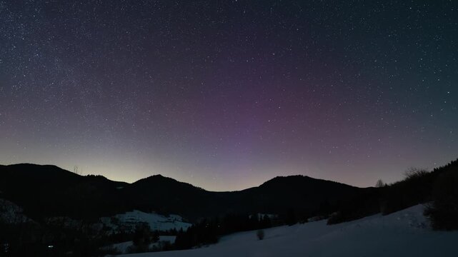 Red Aurora Borealis in Night Sky over Central Europe Time lapse