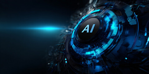 abstract futuristic ai technology background, blue black gradient ai tech circle, artificial intelligence digital interface design