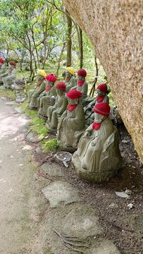 Small stone statues of Jizo in Japan
