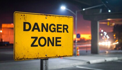 A danger zone warning sign at night