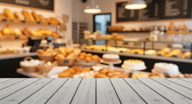 Bakery display case with assorted freshly baked goods