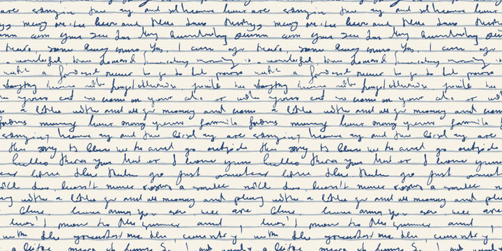 Handwritten unreadable text on ruled notebook paper vector seamless pattern, vintage handwriting note with lines and cursive text for backgrounds and overlays